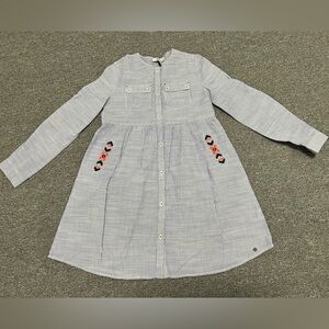 Ikks Light Blue Kids Dress with Embroidered Details